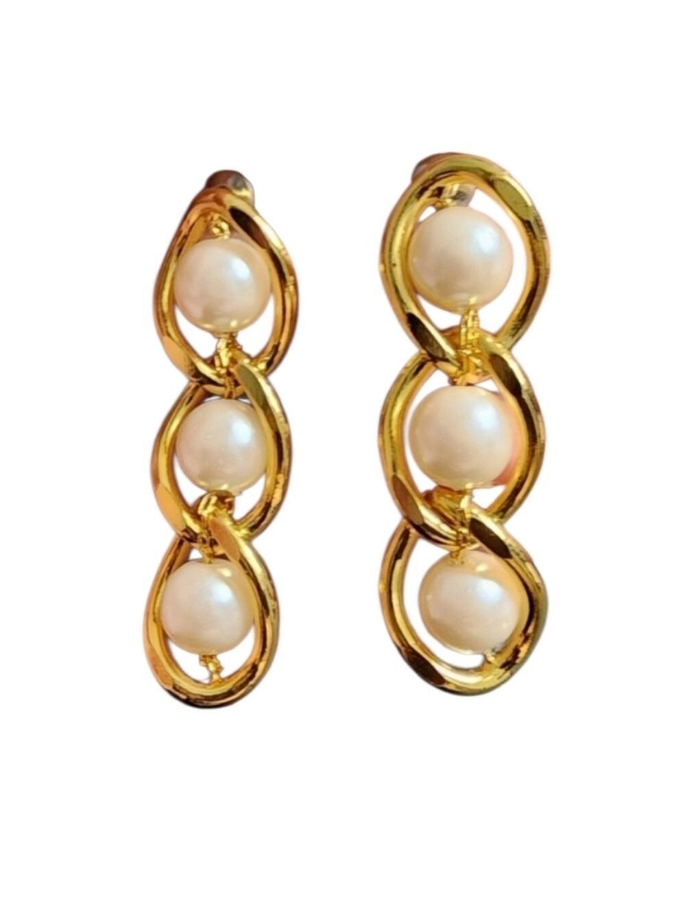 Elegant Goldtone and Pearl Drop Earrings